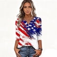 thumbnail image 4 of 250th Anniversary USA Shirts for Women 3/4 Sleeve T Shirts Loose USA Flag Print Pullover 4th of July Celebration Party Tops Independence Day Patriotic V Neck Blouses Blue 2XL, 4 of 5