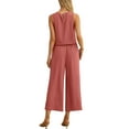 thumbnail image 5 of Cueply Women's Summer 2 Piece Outfits Lounge Sets Sleeveless Crop Top Wide Leg Cropped Pants with Pockets, 5 of 7