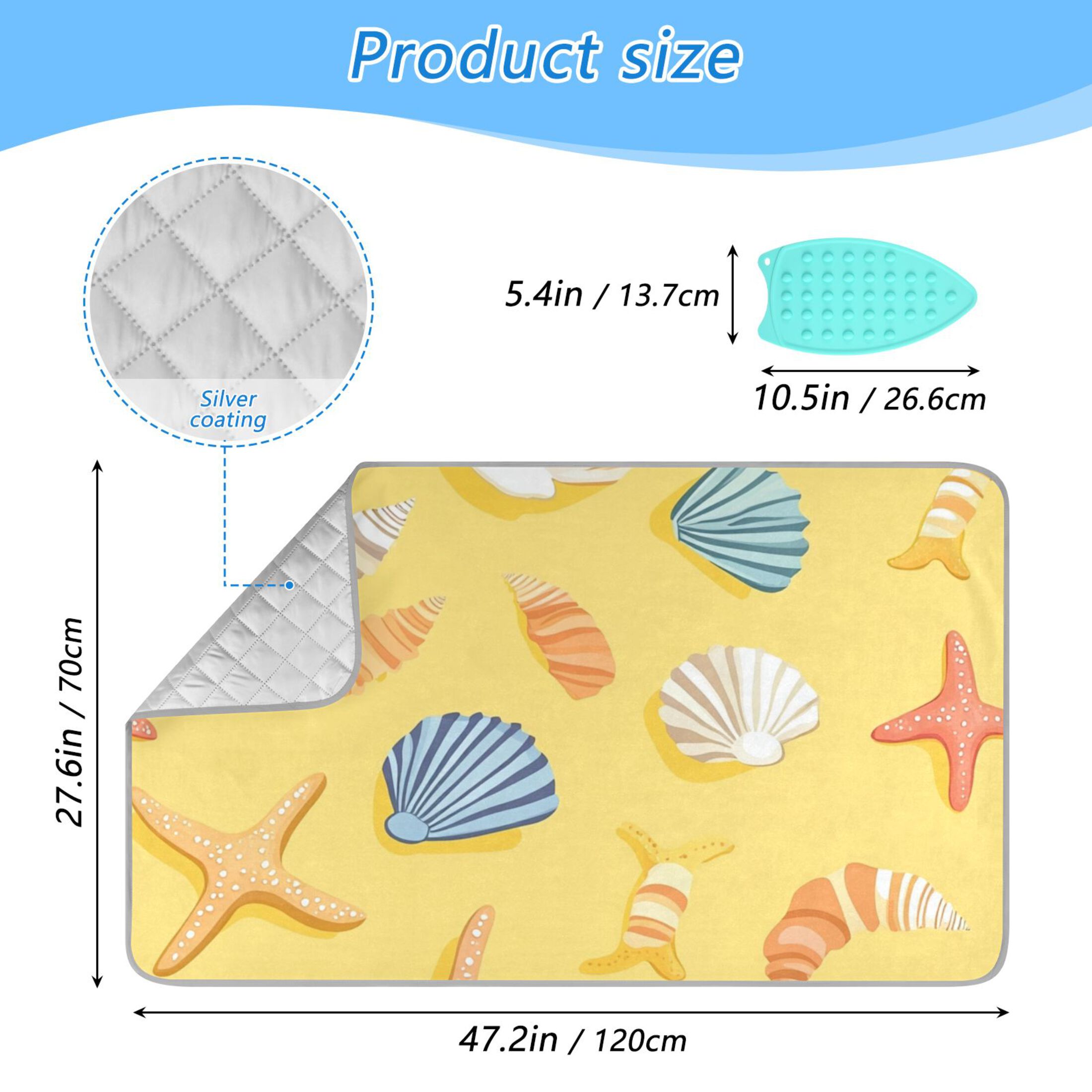 Colorful Starfishes and Shells Ironing Mat Blanket Portable Travel Ironing Pad Heat Resistant Pad 47.2" x 27.6”