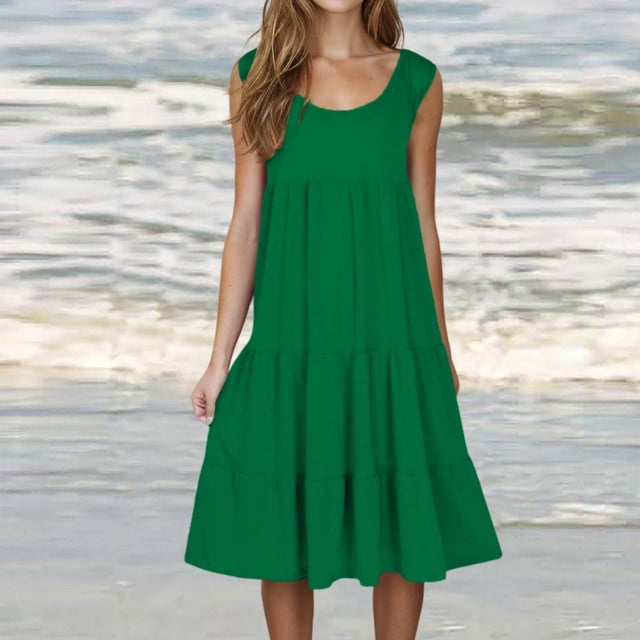 Gspmoly Robes Grande Taille pour Femmes aux Formes, Mode Femme Vacances Été Couleur Unie Sans Manches Robe de Fête Plage Robes de Mariage pour Femmes jusqu'à 70 % de Rabais