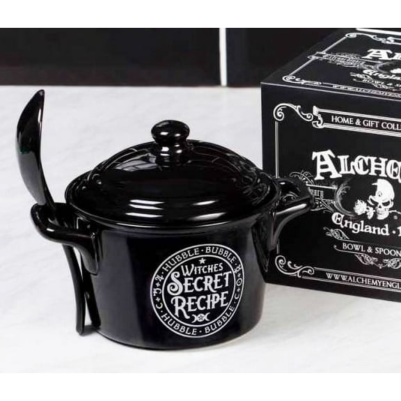 Wicca Magic Witches Cauldron Secret Recipe Fine Bone China Bowl With Spoon & Lid