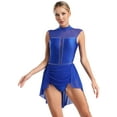 thumbnail image 5 of TSSOE Women's Lyrical Dance Dress Sparkly Rhinestones Asymmetrical Mesh Flowy Leotard Skirt Blue L, 5 of 8