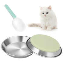 LUIISIS 2 Packs Cat Bowls, Cat Food Bowls with Spoon, 7 Oz Cats Shallow Bowl, Non-Slip Stainless Steel Pet Feeding Bowl Whisker Fatigue Relief, for Small Dogs and Cats