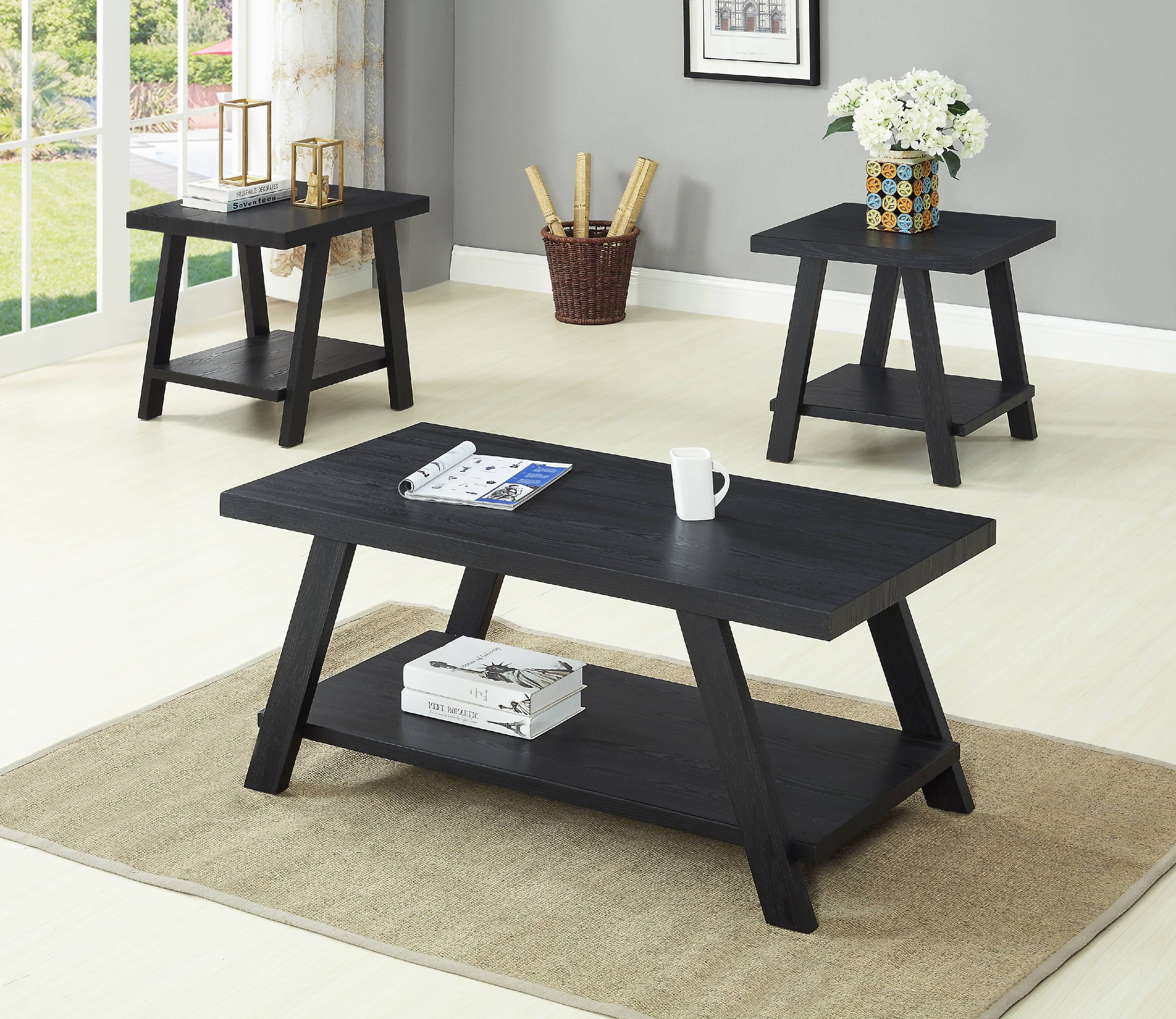 GTU Furntiure 3Pc Modern Black Cocktail Living Room Coffee ...