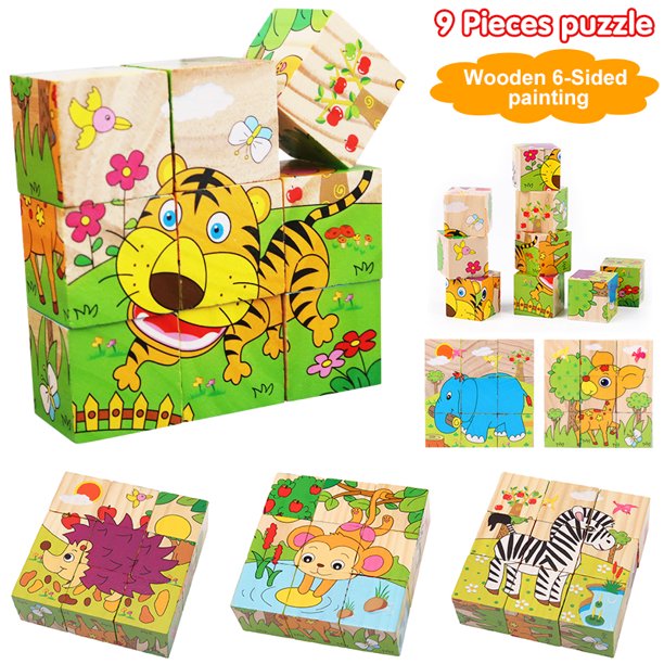 LNKOO Wooden Jigsaw Puzzles for Toddlers 1 2 3 Years Old, 6 Patterns
