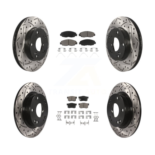 Transit Auto Front Rear Coated Drilled Slotted Disc Brake Rotors and Ceramic Pads Kit for Car Honda Civic KDC-100419