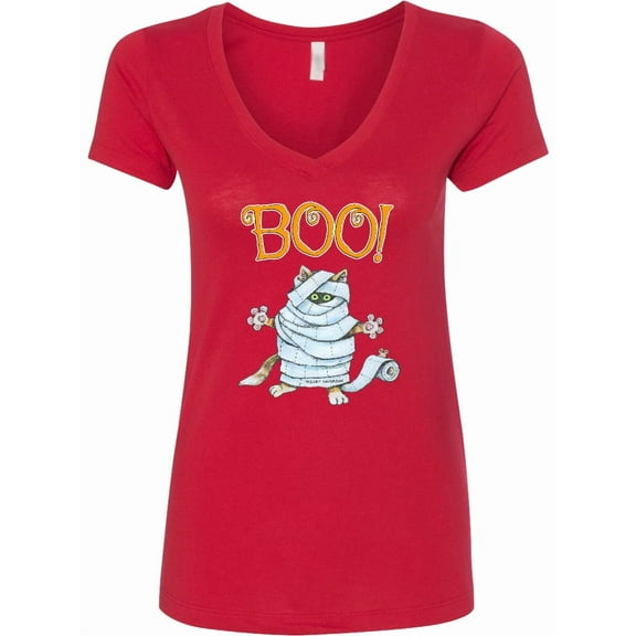 Inktastic Boo with Mummy Cat Women's V-Neck T-Shirt