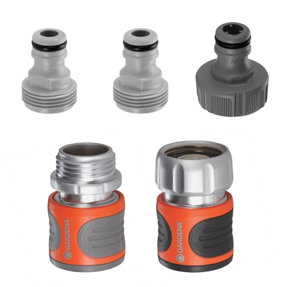 Gardena 5/8 & 1/2 in. Metal Threaded Male/Female Quick Connector Hose Set