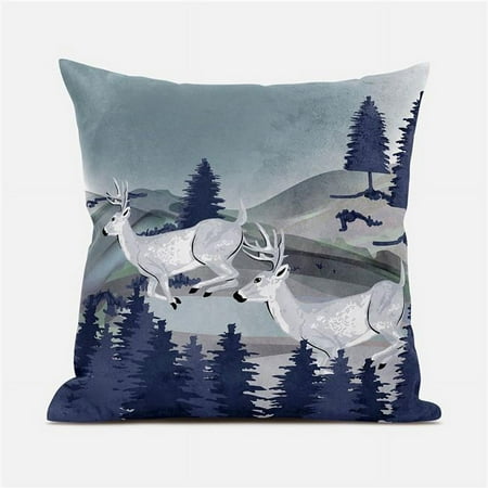 

Amrita Sen Designs 16 x 16 in. Running Reindeer Suede Blown & Closed Pillow - Grey & Blue