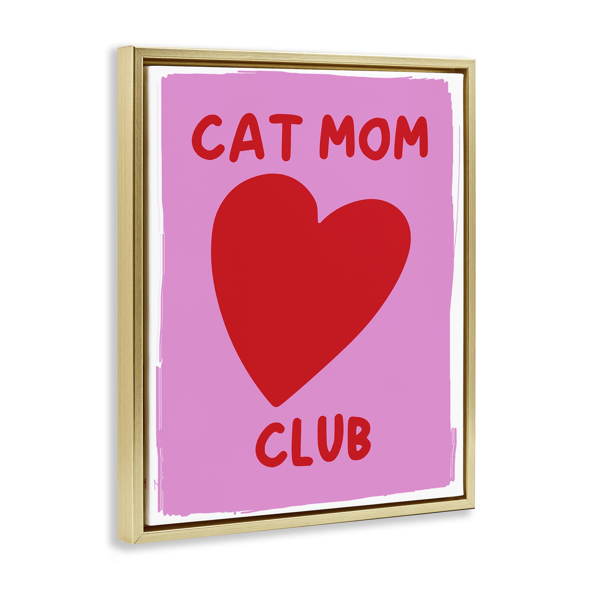 Stupell Industries Cat Mom Club Heart Text & Numbers Painting Gold Floater Framed Canvas Art Print Wall Art, 25 x 31