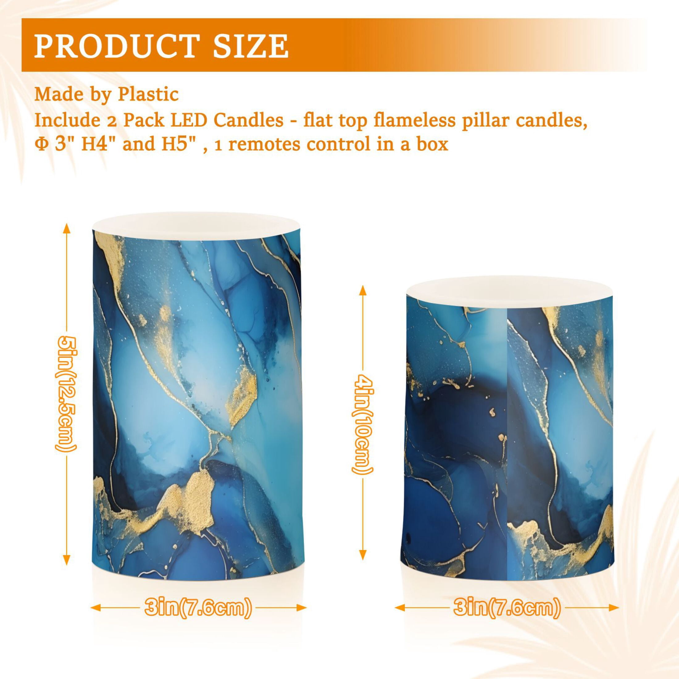 Sapphire Blue White Marble Flameless Candles with Remote Timer LED Battery Operated Flickering Candle Light for Festival Wedding Home Party