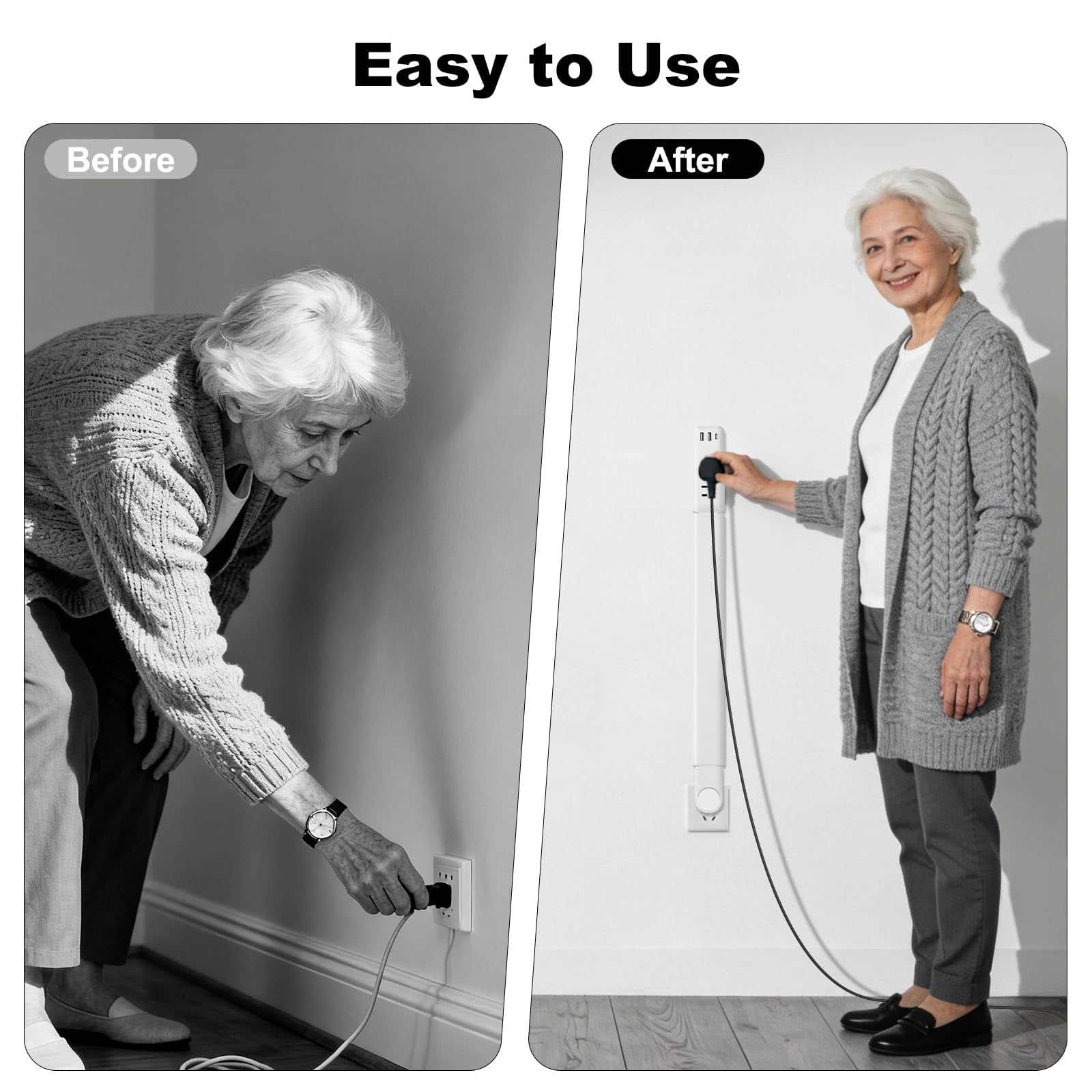 Electrical Outlet Extender Stick With Telescopic 22"-34" Extension & 180° Swivel  2 Ac Outlets 3 Usb Ports (1 Usb-c/2 Usb-a) For Hard-to-reach Behind Furniture Bed Desk Sofa Nightstands