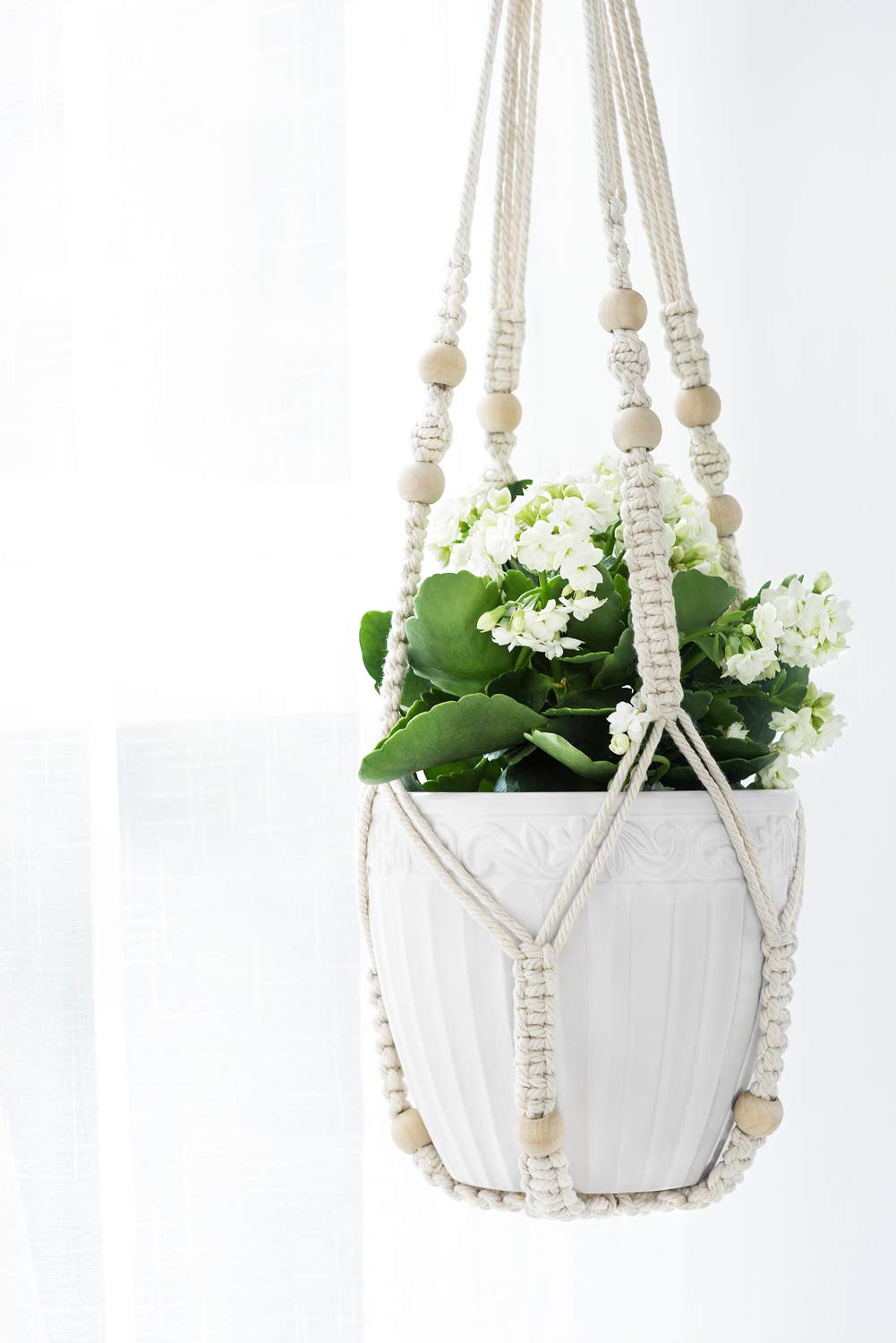 3 Pack Macrame Plant Hangers Indoor Different Size Hanging Planter Basket Flower Pot Holder with Beads No Tasselss 23"/29"/35", Large, Ivory