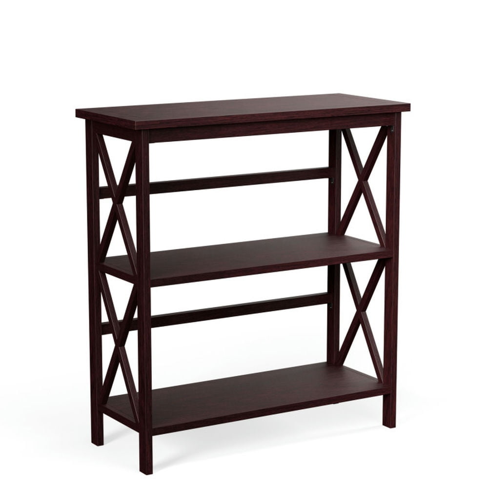 Demi Bonn 3-Tier Wooden Bookshelf, Multi-Functional X-Design Etagere Storage Bookcase, Dark Brown