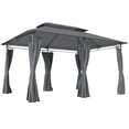 thumbnail image 1 of Outsunny Pavillon de Terrasse à Double Toit 10 Pieds x 13 Pieds avec Rideaux, Gris, 1 of 9