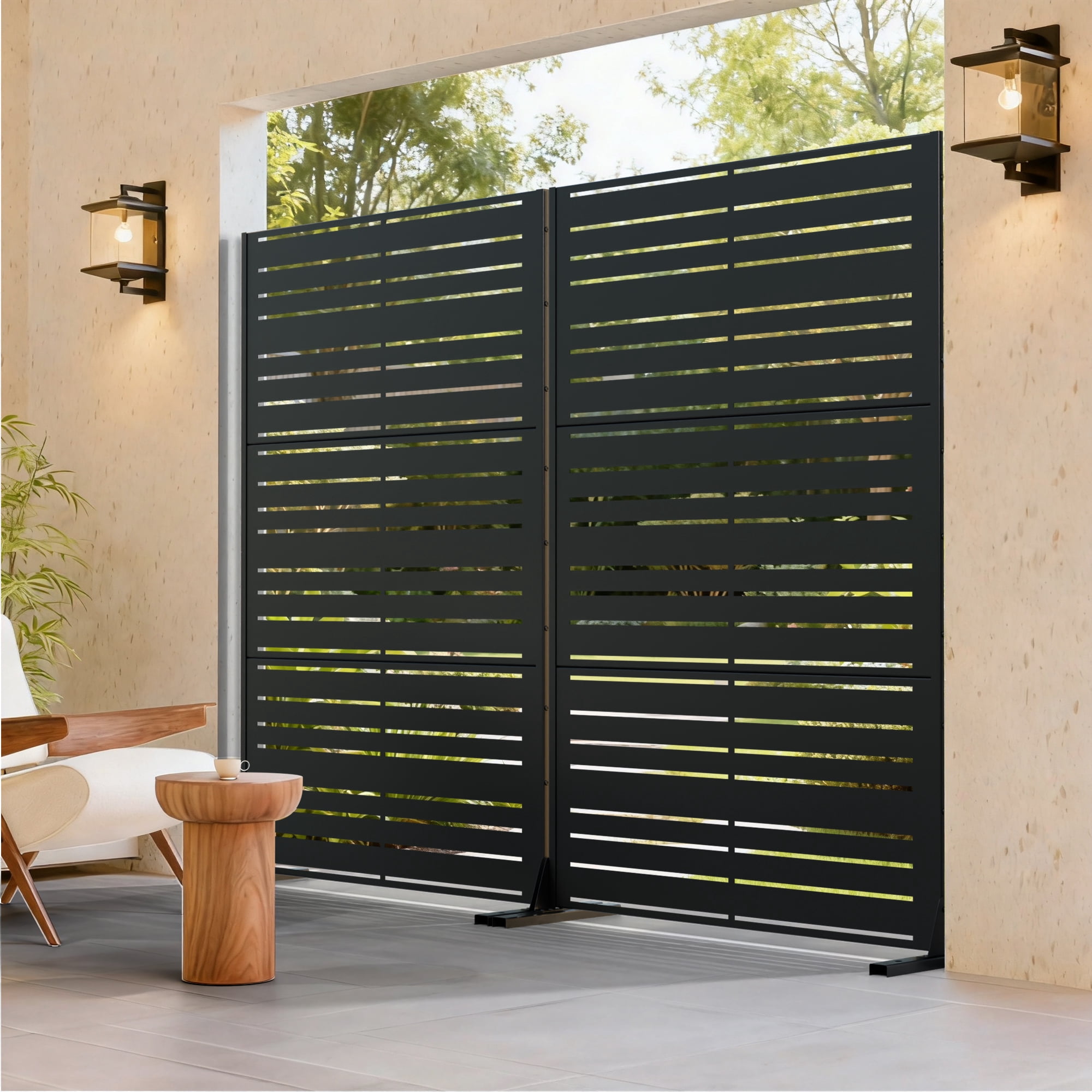 MAYEERTY 72"x47" Outdoor Privacy Screen Freestanding Metal Room Dividers Balcony Decorative Screen,Black