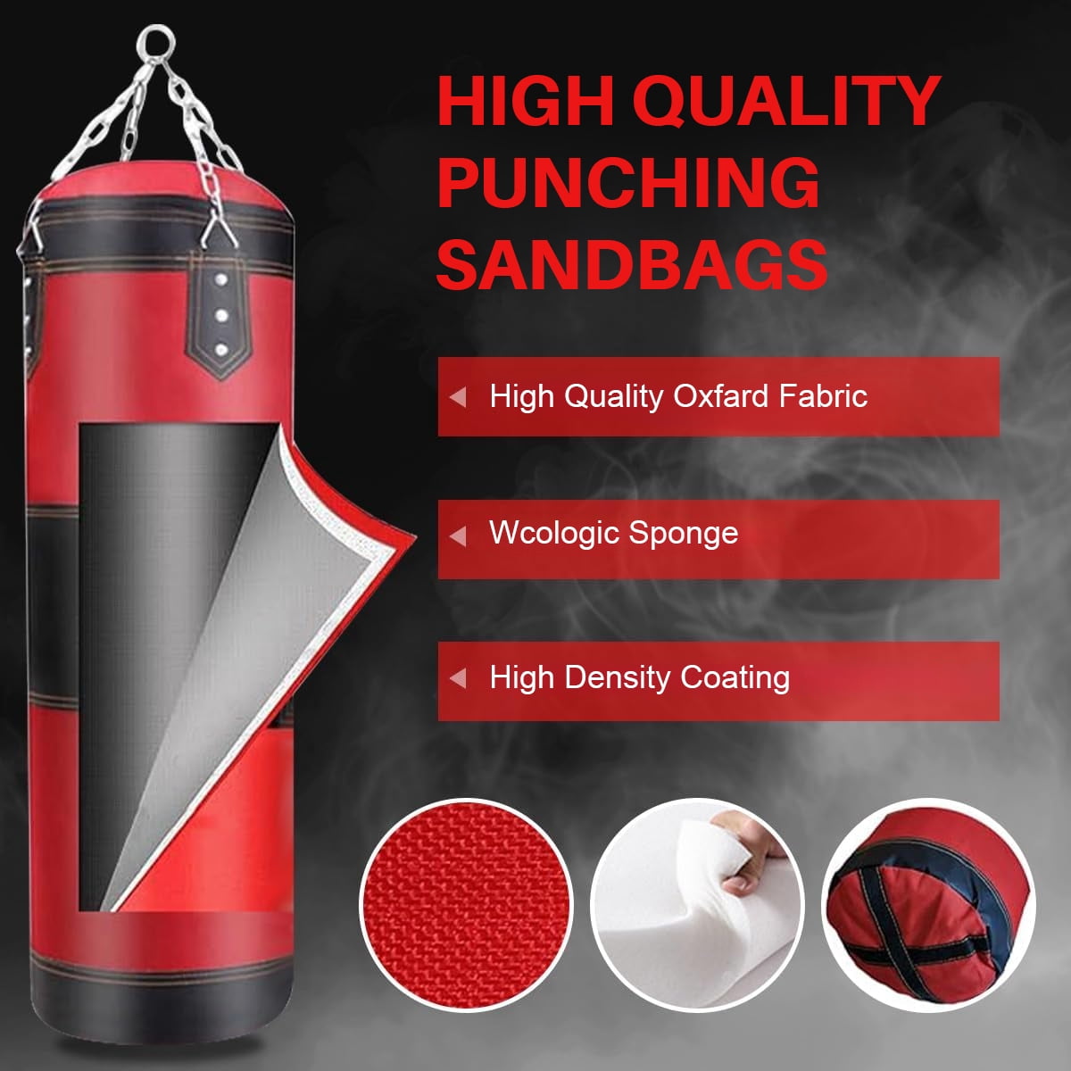 HEYMKGO 120CM Professional Punching Bag Set – 10-Piece Premium PU Leather Hanging Heavy Bag with Hook & Chain for Adults, Karate, Kickboxing, MMA, Gym & Home Training