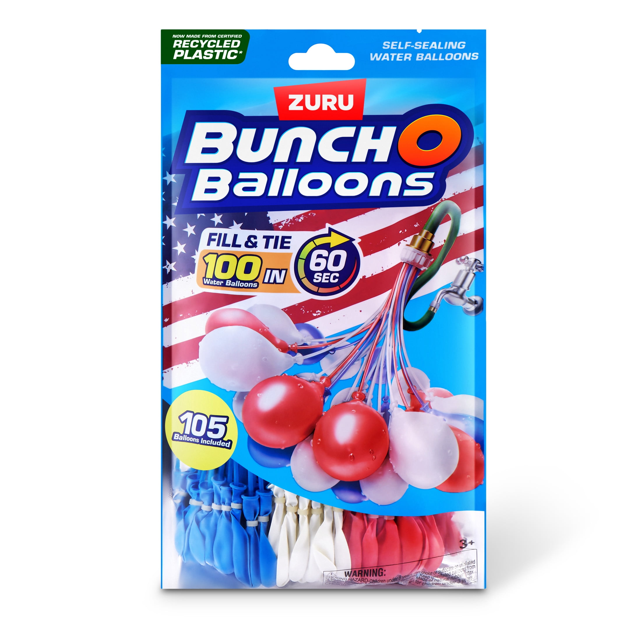 Bunch O Balloons Red, White & Blue 100+ Rapid-Filling Self-Sealing Water Balloons (3 Pack) by ZURU