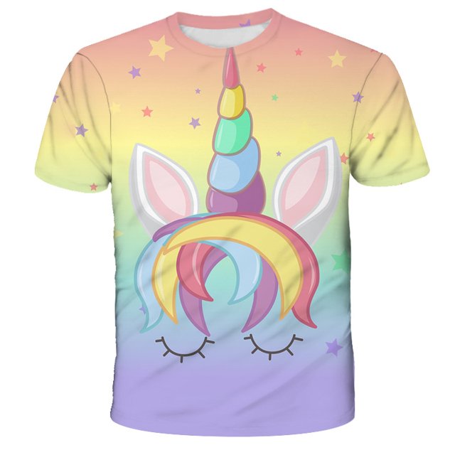 3-14 Ys Kids Girls T-shirt Kawaii Unicorn T Shirt Lovely Girl Clothes Tops Cartoon Short Sleeve Children Clothing Boys T-shirts7T Gong Bohan LED