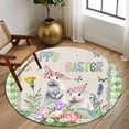 thumbnail image 3 of Round Area Rug 5 Ft, Easter Washable Non-Slip Circle Carpet for Living Room/Bedroom, Spring Rustic Rabbit Botanical Flowers Eggs Plaid Low-Profile Runner Mats Collection Rugs for Indoor, 3 of 7