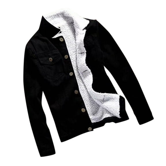 Tiqkatyck Jackets for Women, Women Autumn Winter Fleece Denim Jacket Vintage Long Sleeve Loose Jeans Coat Denim Jacket for Women, Black Jean Jacket Women L