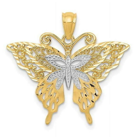 Finest Gold 14K Yellow & Rhodium with Fancy Butterfly Pendant