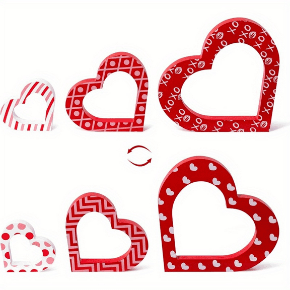 3pcs Heart Wooden Signs, Sweet Love Table Decoration, Valentine Wood Tabletop Decor, Valentines Wedding Anniversary Party Tray Centerpiece for Valentine’s Day Home Kitchen Bedroom