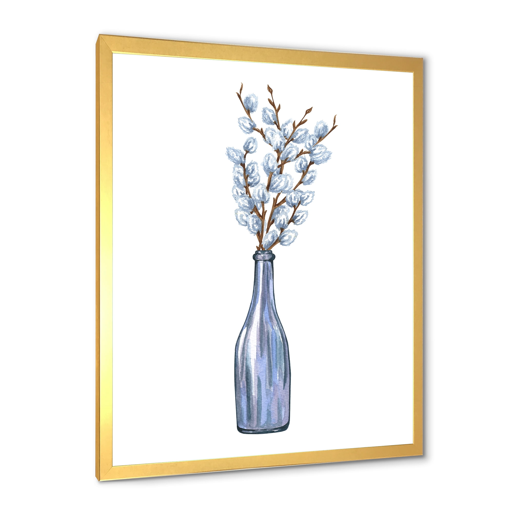 Designart 'Bunch of White Pussy Willow Twigs II' Farmhouse Framed Art Print