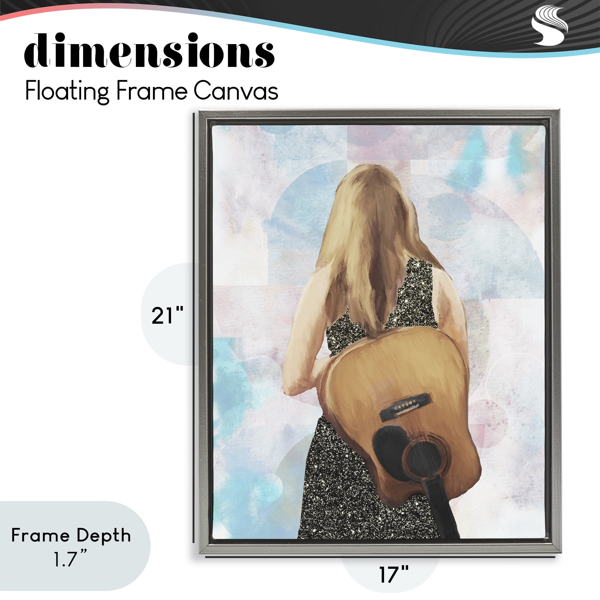 Stupell Industries Dreaming With My Guitar Gray Framed Floater Canvas Wall Art, design by Dan Meneely