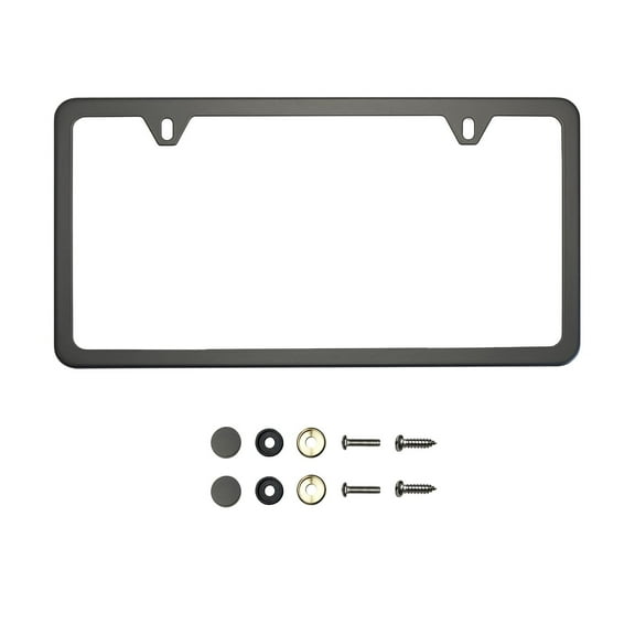 KA Depot Two Hole Slim Version Matte Flat Black License Plate Frame T304 Stainless Steel Metal Screw Caps