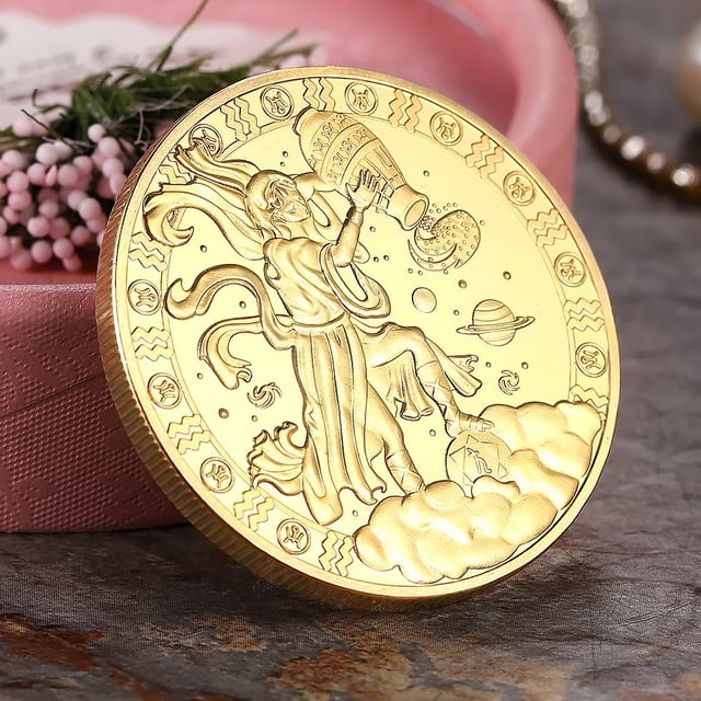 Tmvgtek Regalo De Colección De Monedas Conmemorativas Chapadas En Oro De 12 Constelaciones (Acuario) Tmvgtek Para estrenar