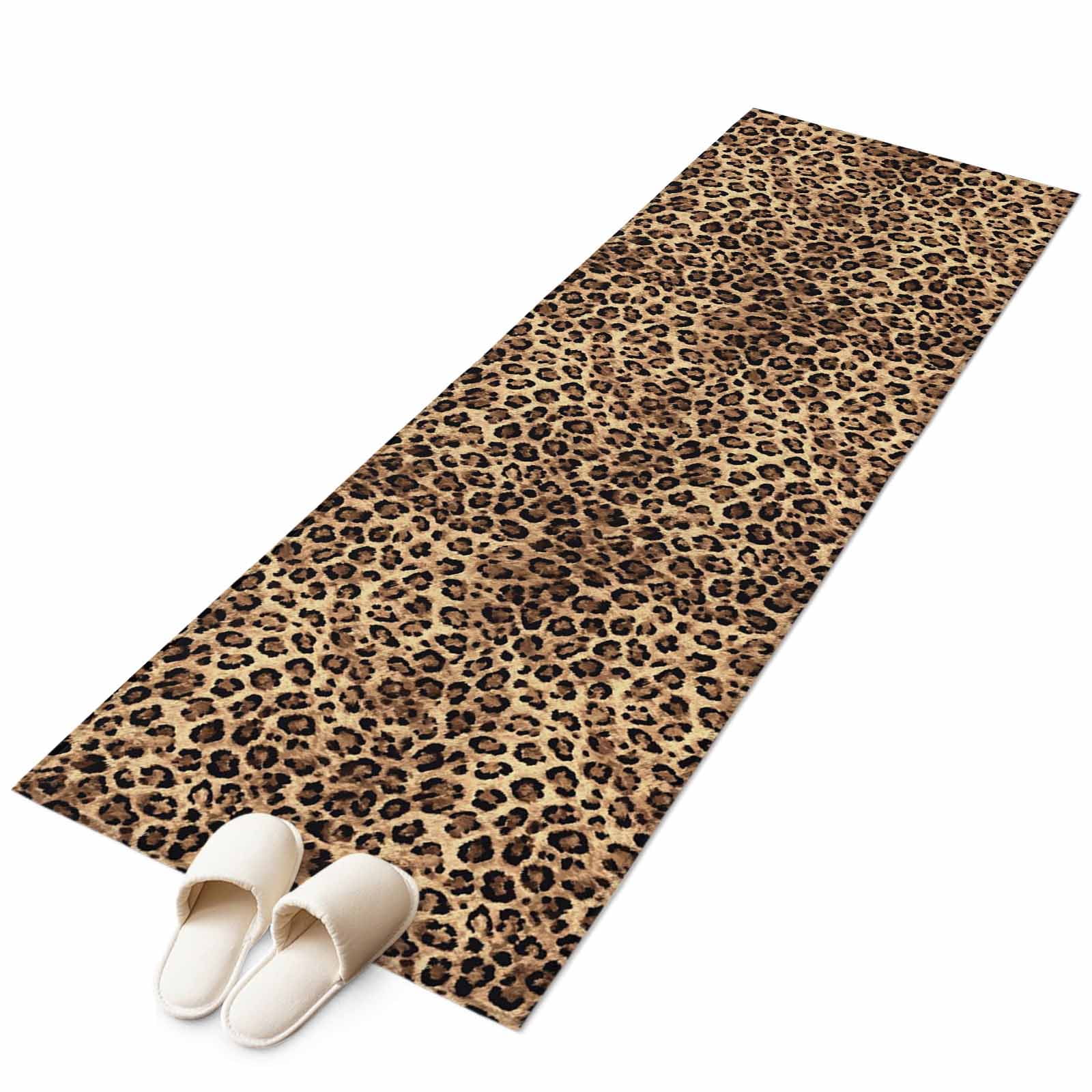 Runner Rug 2 x 6 Ft, Leopard Printed Washable Non-Slip Floor Mat for Kitchen Hallway/Entryway, Modern Animals Textured Brown Long Kitchen Runner Area Rugs for Living Room, Low-Profile