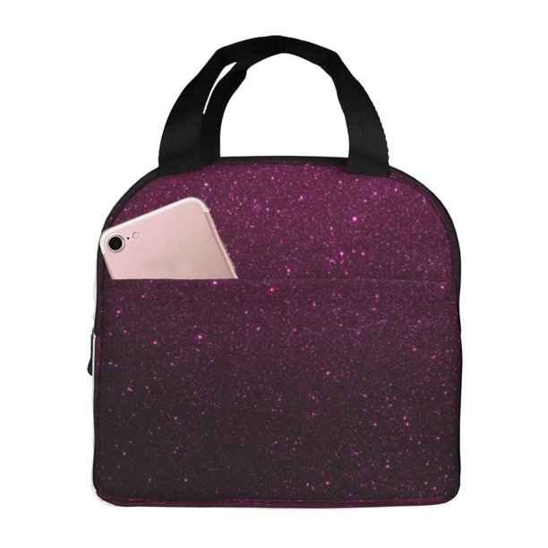 Easygdp Dark Purple Glitter Bolsa Térmica Premium - Tela Oxford Impermeable, Gran Capacidad, Bolsillo Frontal, Unisex para Trabajo, Escuela, Actividades al Aire Libre y Picnics