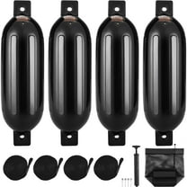 VEVOR Boat Fenders, 5.5" x 20" Boat Bumpers for Docking, Inflatable Ribbed Fender with Center Holes, Marine Boat Dock Fender Bumper with Air Pump, 4 Needles and 4 Ropes and Storage Bag, Black