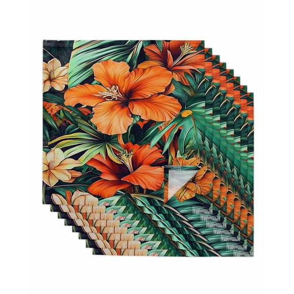 nqOlkjepod Burnt Orange Floral Cloth Napkins Set of 8 Reusable Dinner Napkins, Tropical Botanical Leaves Floral Cocktail Napkin Washable Table Napkins for Wedding/Holiday Party/Baby Shower 20"x20"
