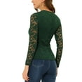 thumbnail image 3 of Unique Bargains Women's V Neck Long Sleeve Semi Sheer Lace Embroidery  Blouse Dark Green Medium, 3 of 5