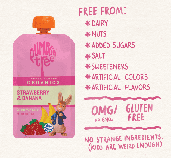 (12 pack) Pumpkin Tree Peter Rabbit Organics Strawberry and Banana Organic Fruit Snack, 4 oz