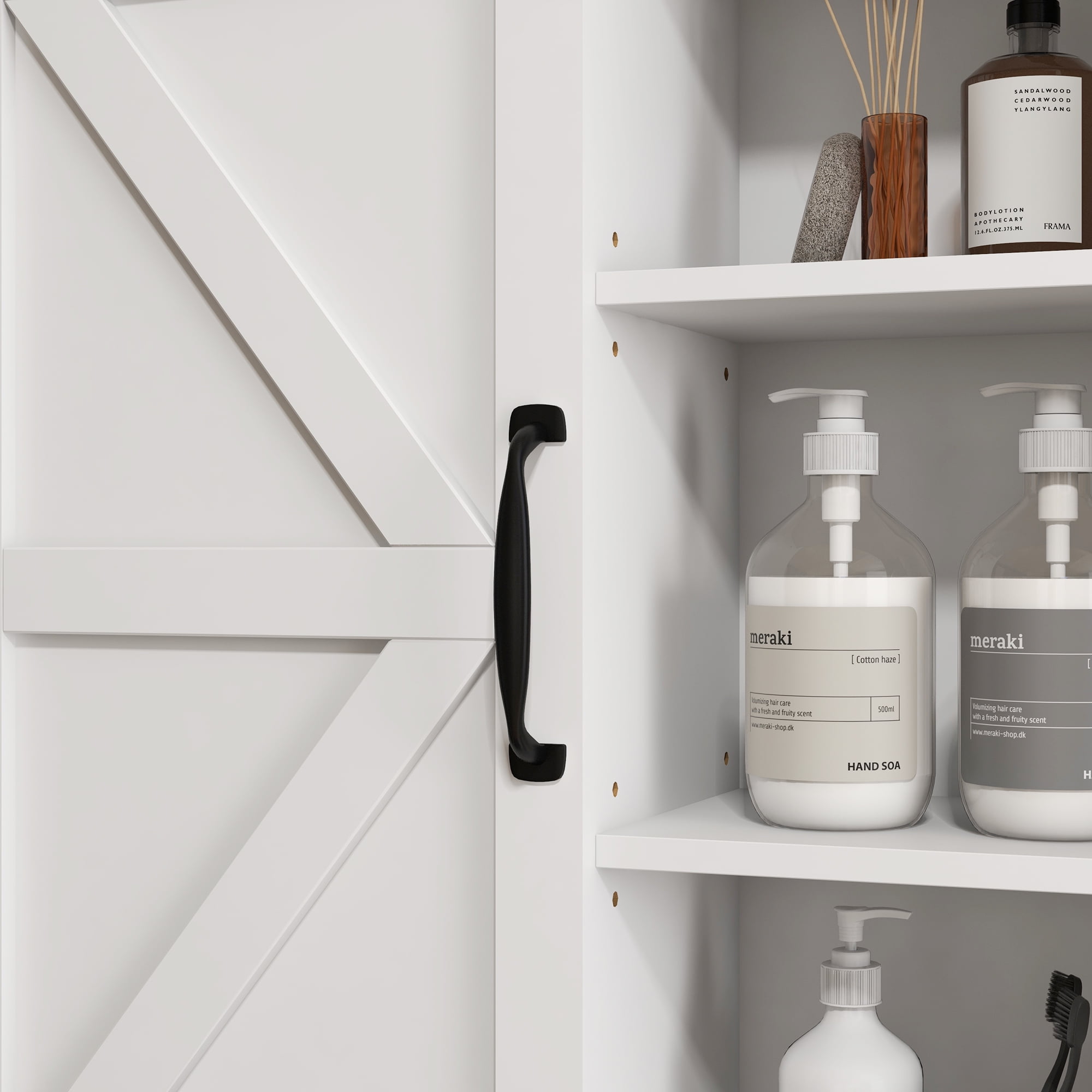 kleankin Farmhouse Bathroom Wall Cabinet, Medicine Cabinet with Sliding Barn Door and Adjustable Shelf, Over the Toilet Cabinet, White