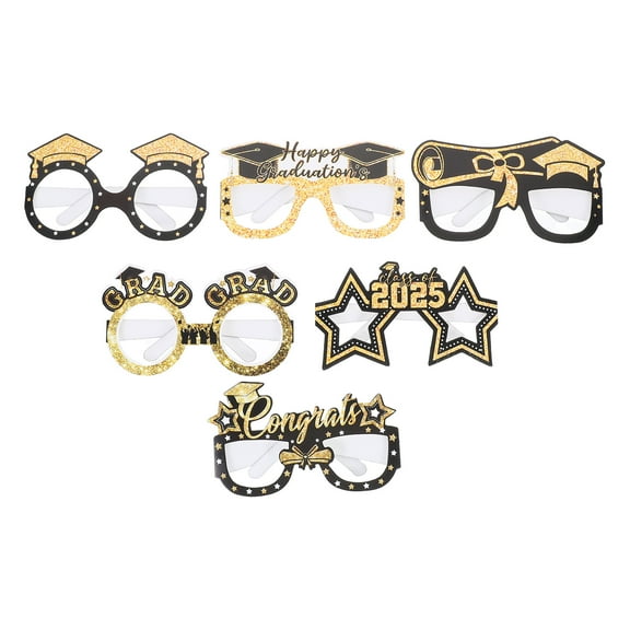 HOMEMAXS 6pcs Trendy 2025 Graduation Party Paper Glasses Stylish Photo Booth Props for Weddings Birthdays New Year Celebrations and More