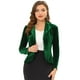 thumbnail image 1 of Blazer con solapa con muescas para mujer, manga larga, para oficina, negocios, con botones, de terciopelo Verde oscuro M, 1 of 5