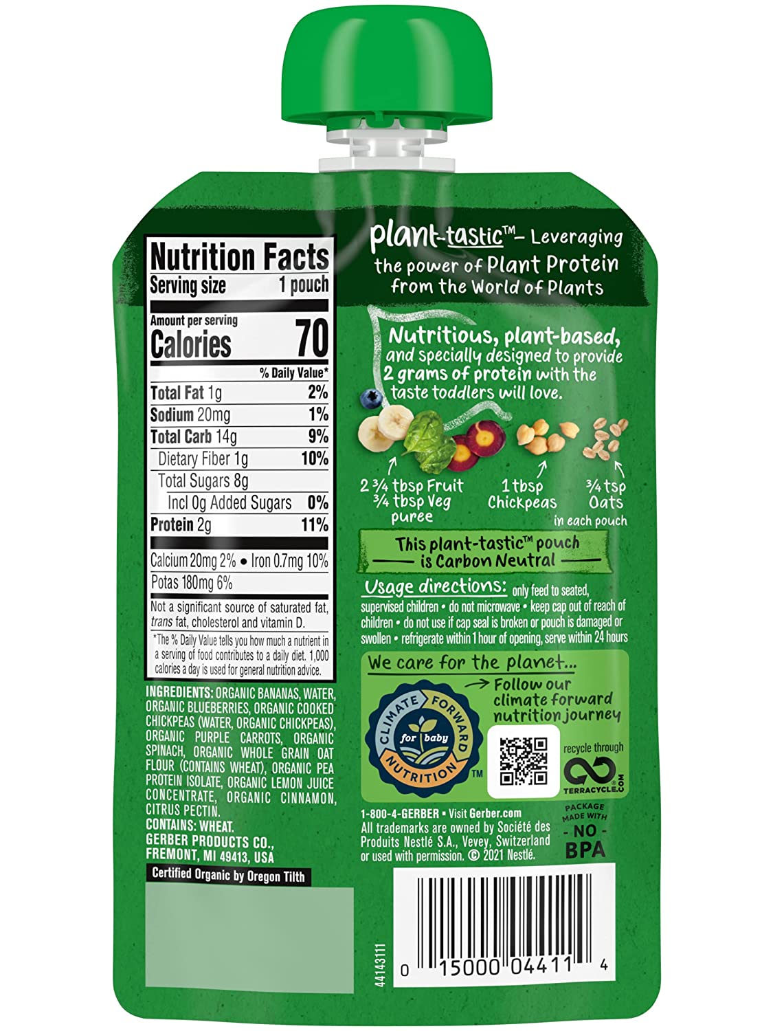 Gerber Plant-tastic Organic Toddler Pouch, Banana Berry & Veggie Smash, 3.5  oz, 6 CT (Pack of 2) - Walmart.com