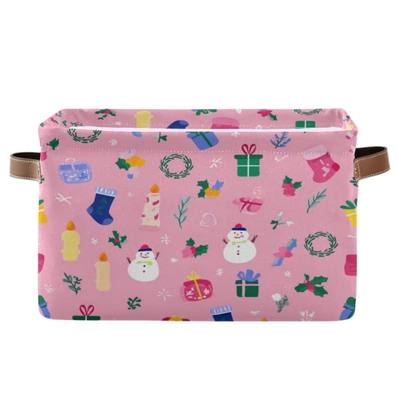 1-Pack Square Closet Organizers with Handles Open Basket Bins Cute Christmas Element Storage Basket for Home Office
