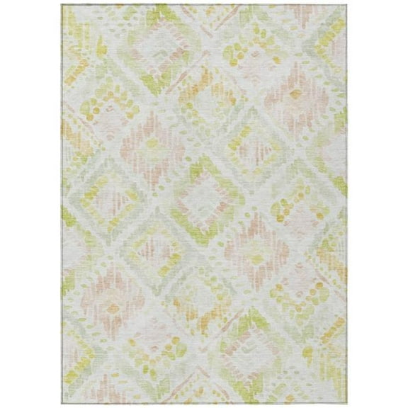 HomeRoots 603479 5 x 8 ft. Pink, Green & Beige Geometric Washable Indoor & Outdoor Rectangle Area Rug