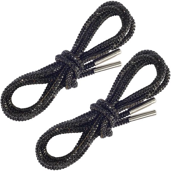Rhinestone Round Shoe Laces Rhinestone Glitter Rope Shiny Round Shoe Laces Bling Shoe Laces Round Shoe Laces Drawstring Cords Hoodie String Replacement for Sweatpants 47Inch Black