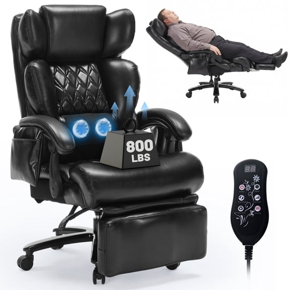 800lbs Heavy Duty Reclining Massage Office Chair with Heat, Big and Tall Ergonomic Executive Recliner Chair with Footrest, Memory Foam, 90°–155° Adjustable Backrest, Quiet Wheels