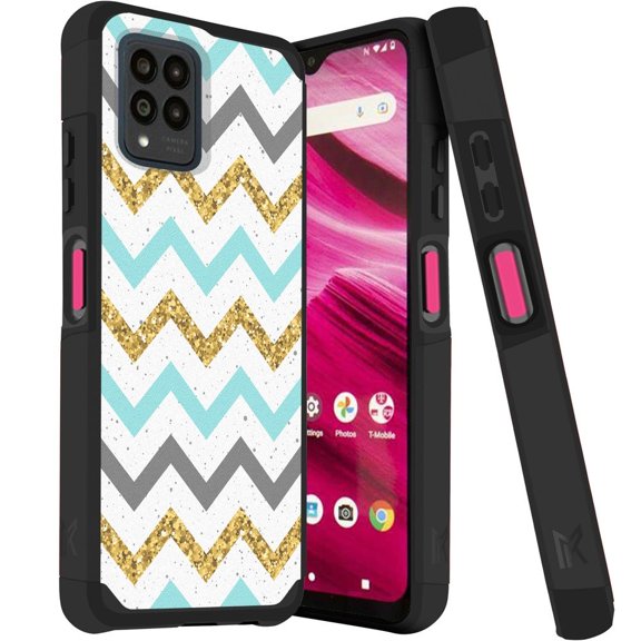 MetKase Hybrid Series Case for T-Mobile REVVL 6 Pro 5G (Magnetic Mount Ready Dual Layer Slim Cover) - Zig Zag Lines
