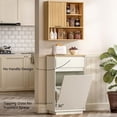 thumbnail image 3 of Tilt Out Trash Can Cabinet, 10 Gallon Laundry Sorter Cabinet Wooden Recycling Cabinets with Drawer Pet Proof Garbage Can Holder for Kitchen Bathroom, Ivory & Natural Oak, 3 of 7