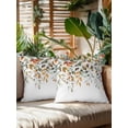 thumbnail image 2 of Waterproof Outdoor Throw Pillows with Inserts 18"x18" Set of 2,Orange Green Eucalyptus Leaves Soft Decorative Pillowcases for Bedroom,Fall Botanical Watercolor Pillow Covers for Sofa Living Room, 2 of 8
