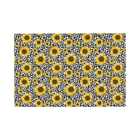 

Placemats Set of 4 Sunflowers black white leopard Heat Resistant Non - Slip Place mats Waterproof table mat for Kitchen Dining-6片装