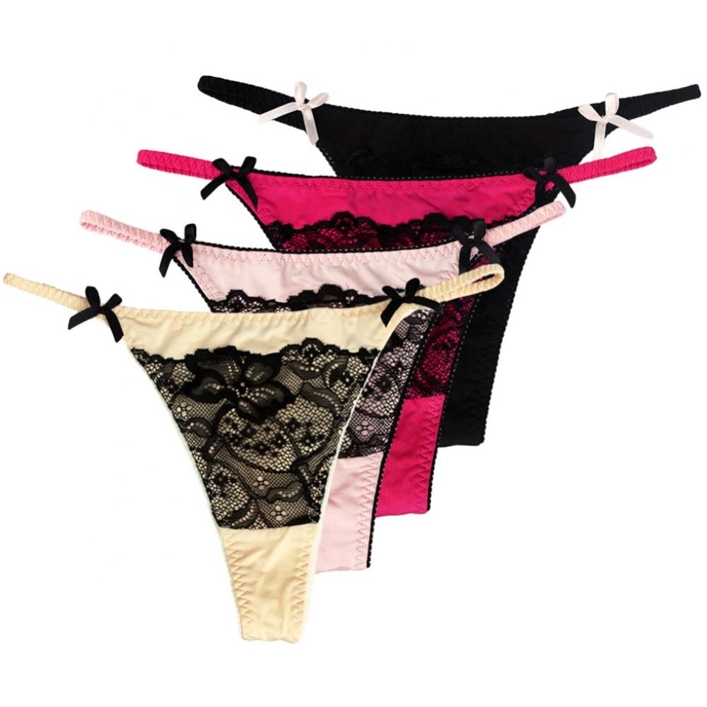 4 Pack Womens Thongs Sexy Lace G-string T-Back Low Waist Panties Bikini Briefs